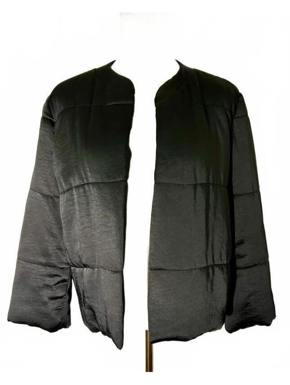 Lilla P Black Quilted Satin Look Jacket Size S Open Front Minimalist Lightweight